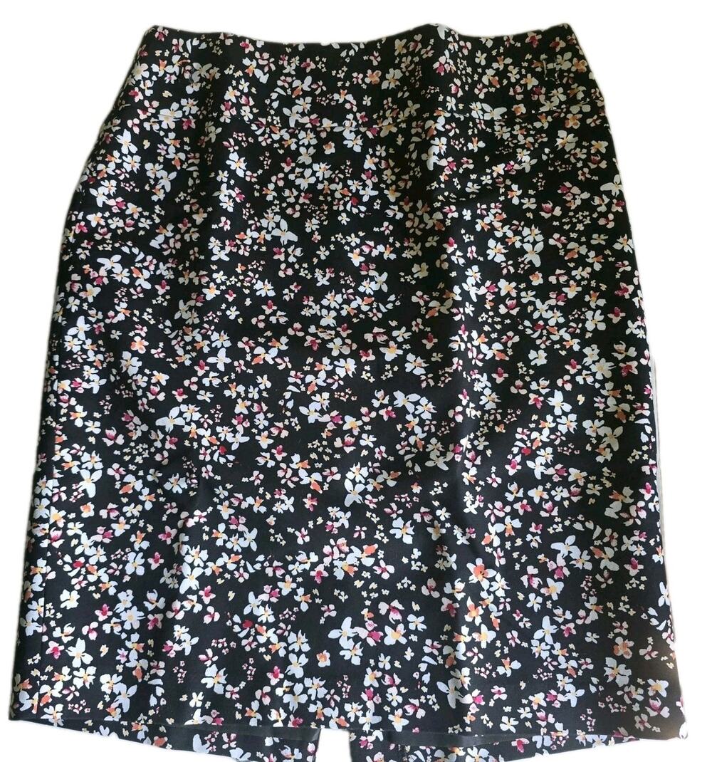 Liz Claiborne Skirt Size 6 Cotton Spandex Straight Pencil Knee Black Floral